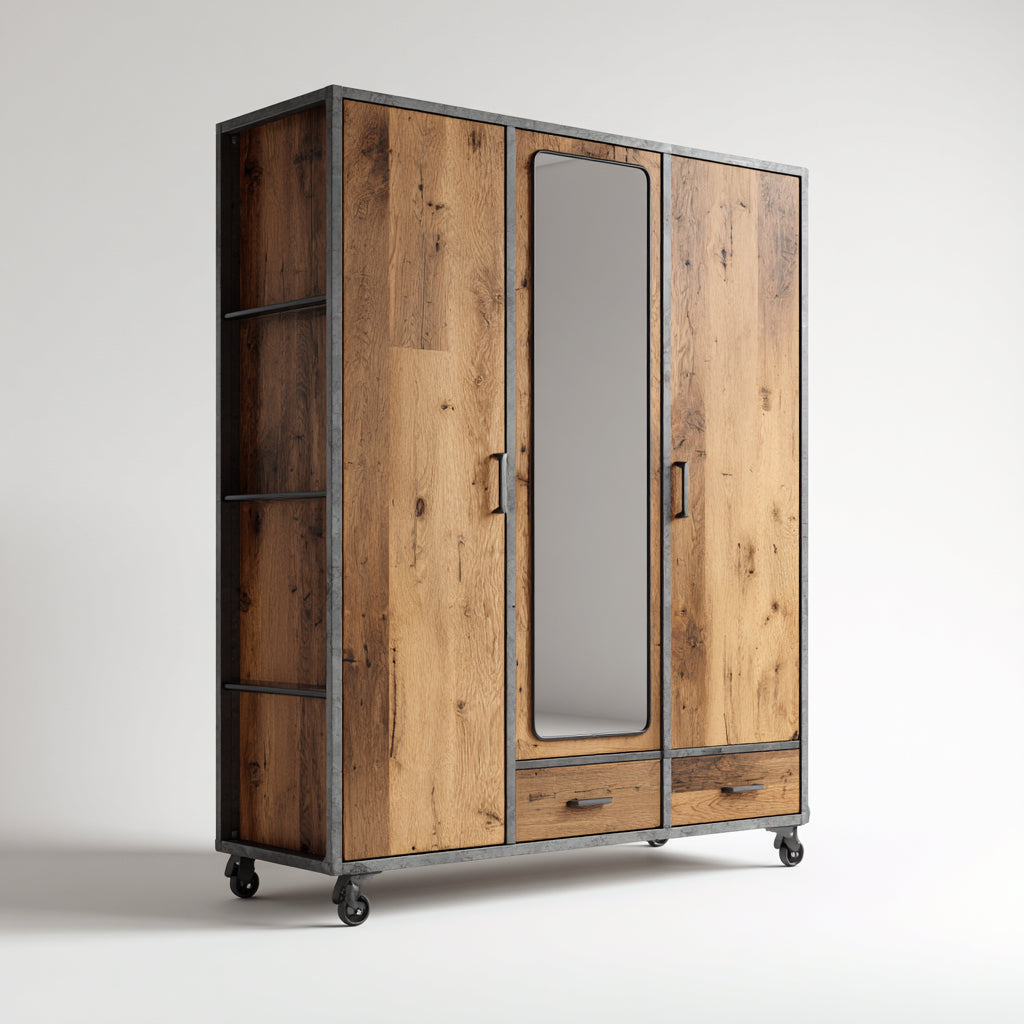 A brown wardrobe with a mirror is perfect for a modern loft style bedroom