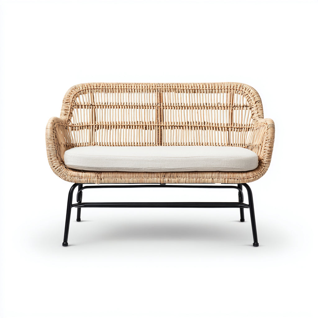 Beige synthetic material and metal garden bench