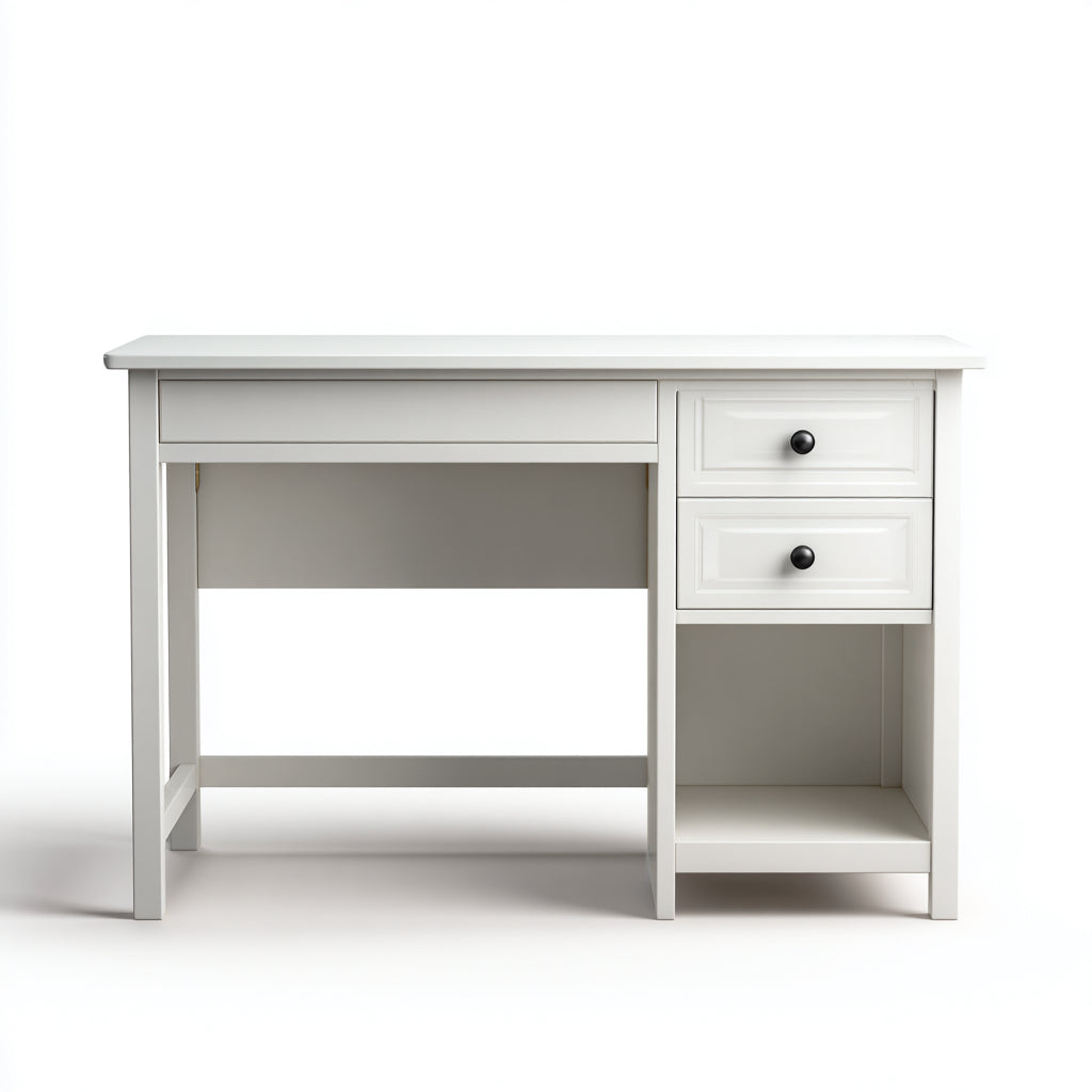 Classic design wooden desk with 2 drawers and open shelving