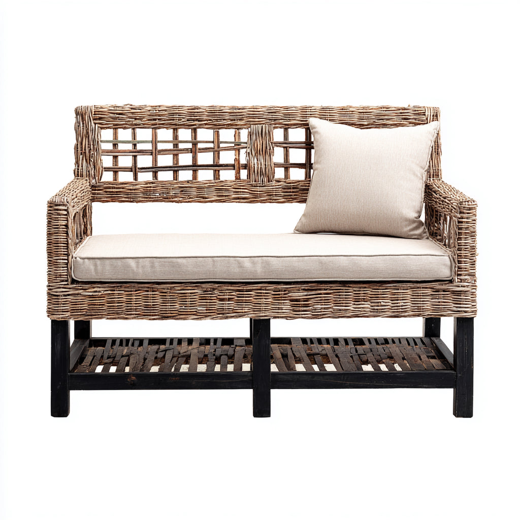 Garden bench made of beige synthetic rattan