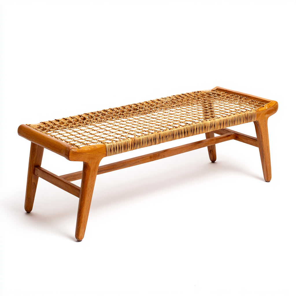 Garden bench made of wood and rattan