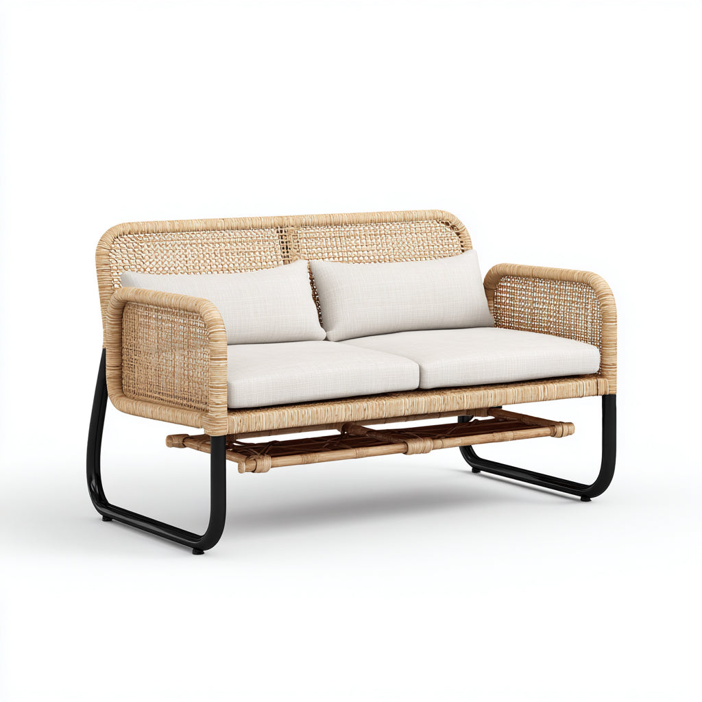Metal and synthetic rattan garden bench