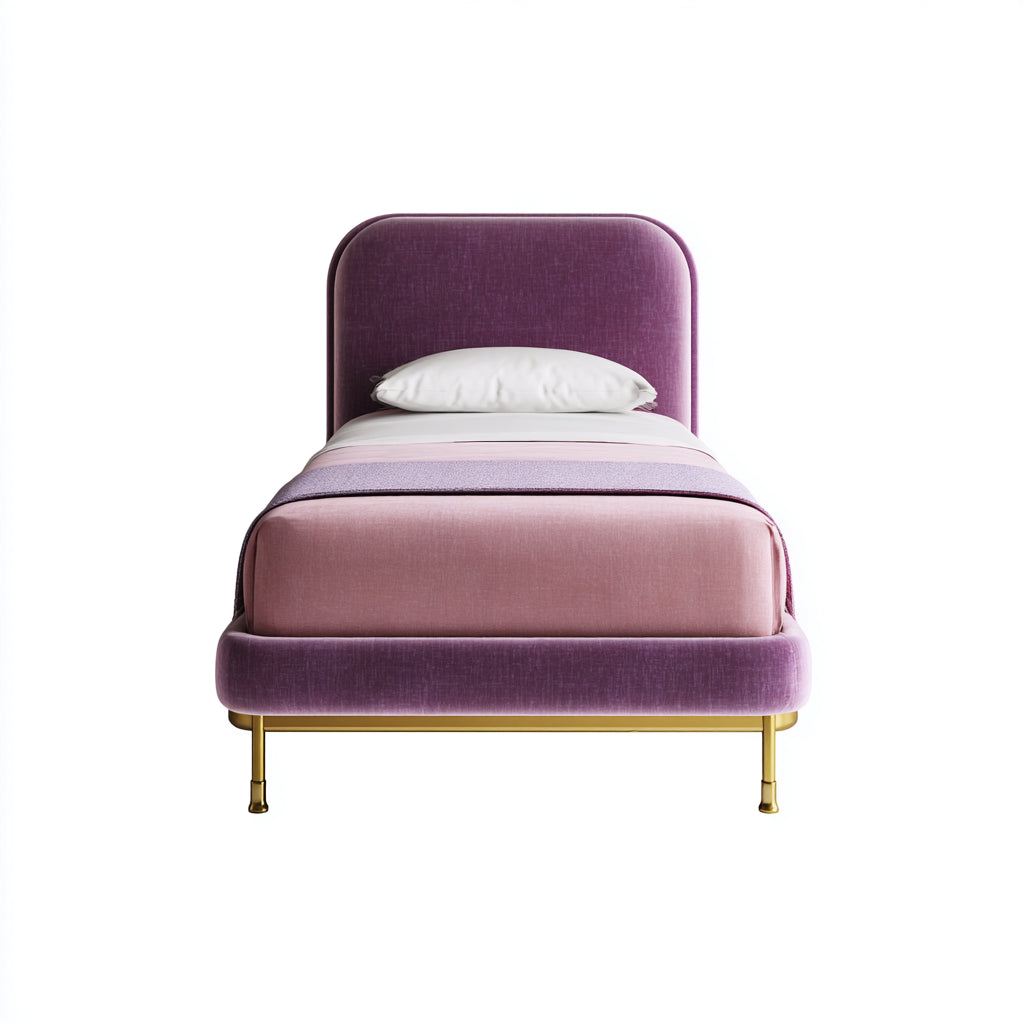 Purple children bed with velvet upholstery